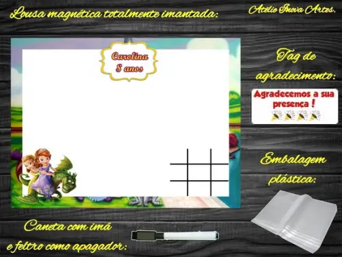Lousa Magnética + Jogo da Velha Princesa Sofia com Embalagem