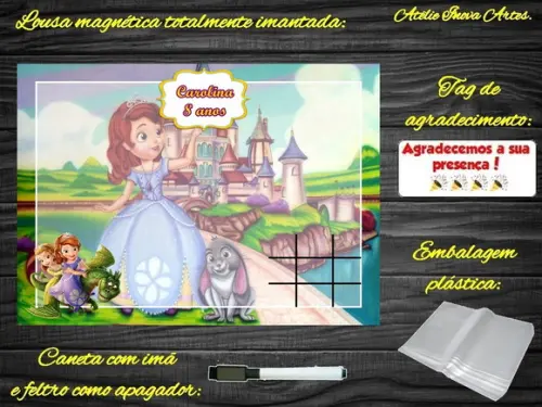 Lousa Magnética + Jogo da Velha Princesa Sofia com Embalagem