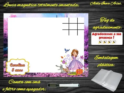 Lousa Magnética + Jogo da Velha Princesa Sofia com Embalagem