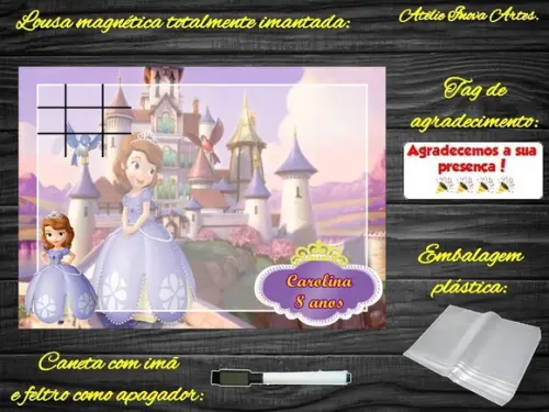 Lousa Magnética + Jogo da Velha Princesa Sofia com Embalagem