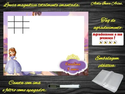 Lousa Magnética + Jogo da Velha Princesa Sofia com Embalagem