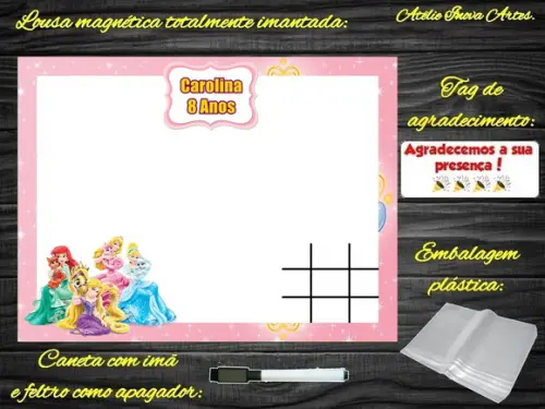 Lousa Magnética + Jogo da Velha Princesas da Disney com Emb.