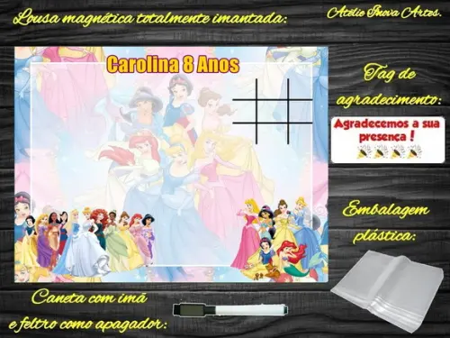 Lousa Magnética + Jogo da Velha Princesas da Disney com Emb.