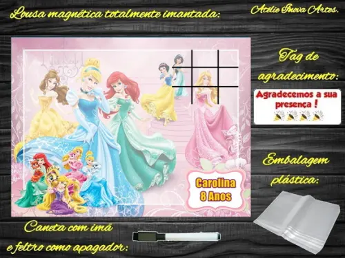 Lousa Magnética + Jogo da Velha Princesas da Disney com Emb.