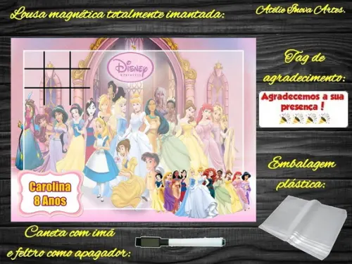 Lousa Magnética + Jogo da Velha Princesas da Disney com Emb.