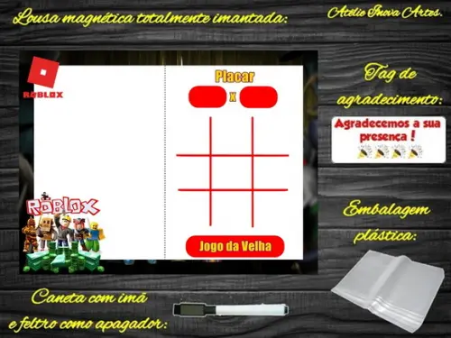 Lousa Magnética + Jogo da Velha Roblox com Embalagem
