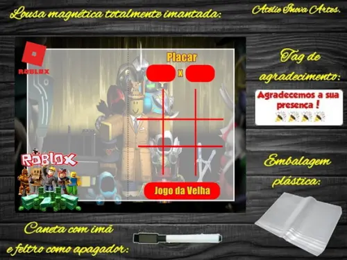 Lousa Magnética + Jogo da Velha Roblox com Embalagem