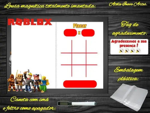 Lousa Magnética + Jogo da Velha Roblox com Embalagem