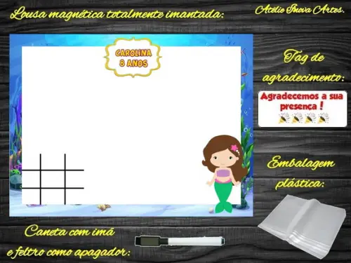 Lousa Magnética + Jogo da Velha Sereia com Embalagem