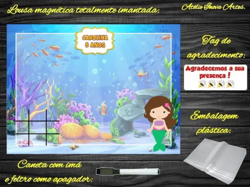 Lousa Magnética + Jogo da Velha Sereia com Embalagem