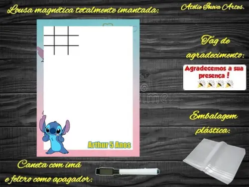 Lousa Magnética + Jogo da Velha Stitch com Embalagem