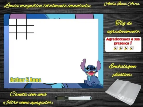 Lousa Magnética + Jogo da Velha Stitch com Embalagem