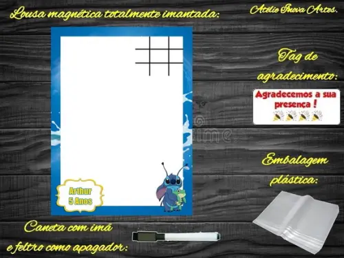 Lousa Magnética + Jogo da Velha Stitch com Embalagem