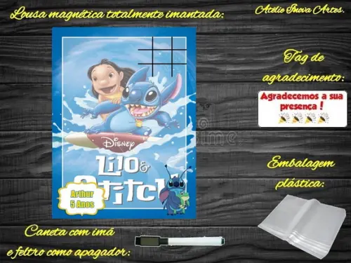 Lousa Magnética + Jogo da Velha Stitch com Embalagem