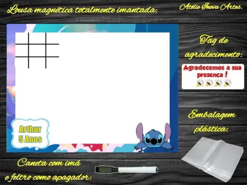 Lousa Magnética + Jogo da Velha Stitch com Embalagem