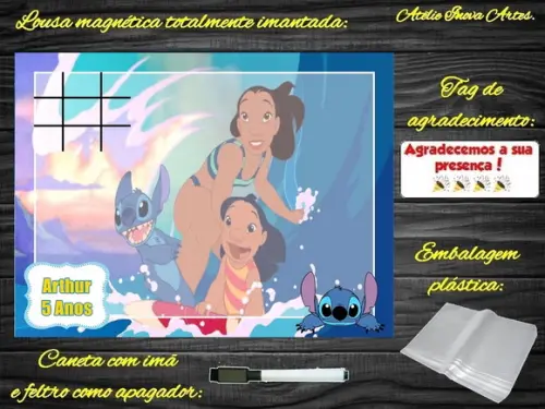 Lousa Magnética + Jogo da Velha Stitch com Embalagem