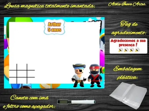 Lousa Magnética + Jogo da Velha Stumble Guys com Embalagem