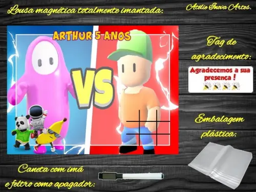 Lousa Magnética + Jogo da Velha Stumble Guys com Embalagem