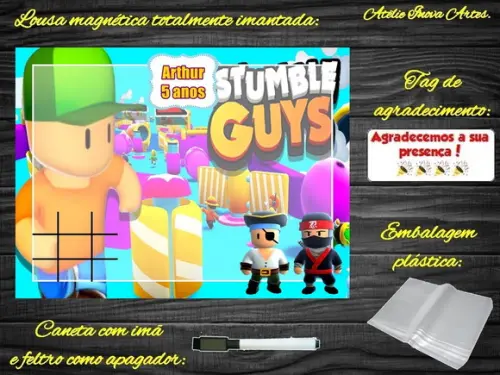 Lousa Magnética + Jogo da Velha Stumble Guys com Embalagem