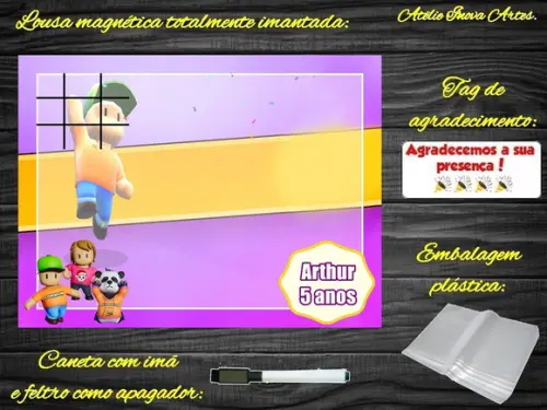 Lousa Magnética + Jogo da Velha Stumble Guys com Embalagem