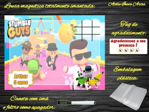 Lousa Magnética + Jogo da Velha Stumble Guys com Embalagem