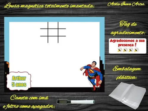 Lousa Magnética + Jogo da Velha Super Homem com Embalagem