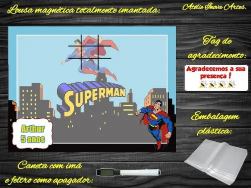 Lousa Magnética + Jogo da Velha Super Homem com Embalagem