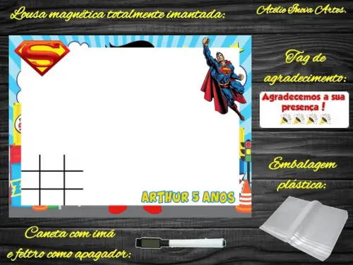 Lousa Magnética + Jogo da Velha Super Homem com Embalagem