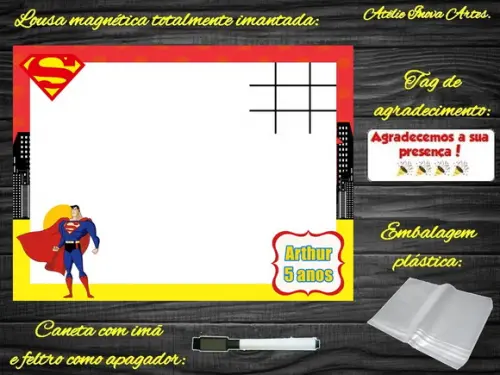 Lousa Magnética + Jogo da Velha Super Homem com Embalagem