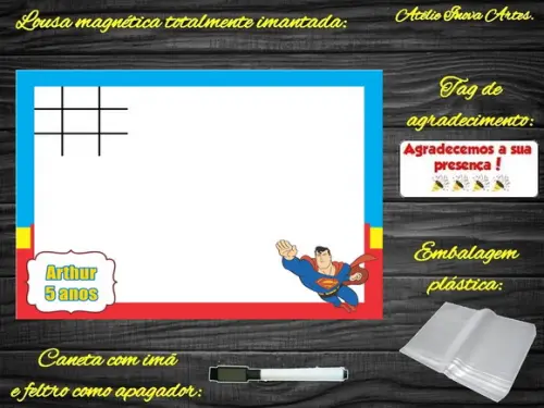 Lousa Magnética + Jogo da Velha Super Homem com Embalagem