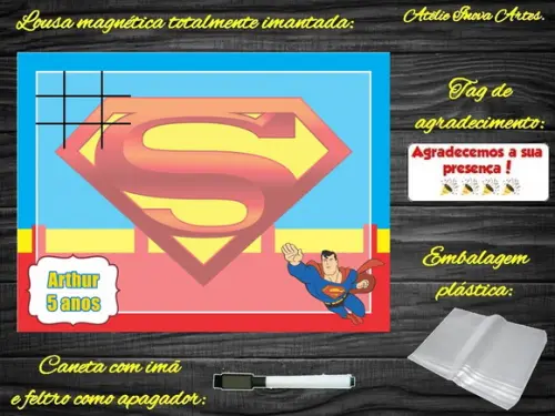 Lousa Magnética + Jogo da Velha Super Homem com Embalagem