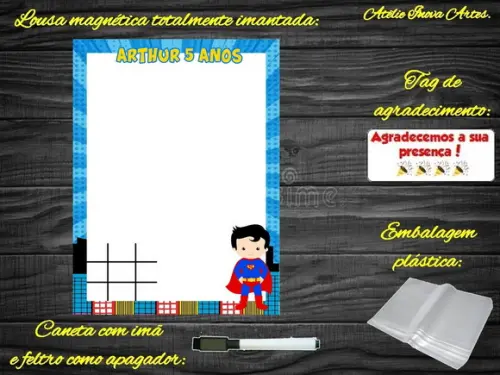 Lousa Magnética + Jogo da Velha Super Homem com Embalagem