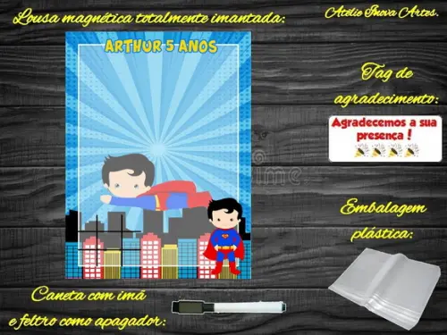 Lousa Magnética + Jogo da Velha Super Homem com Embalagem