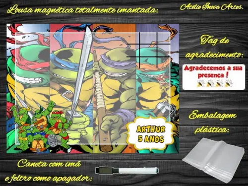 Lousa Magnética + Jogo da Velha Tartarugas Ninjas com Emb.