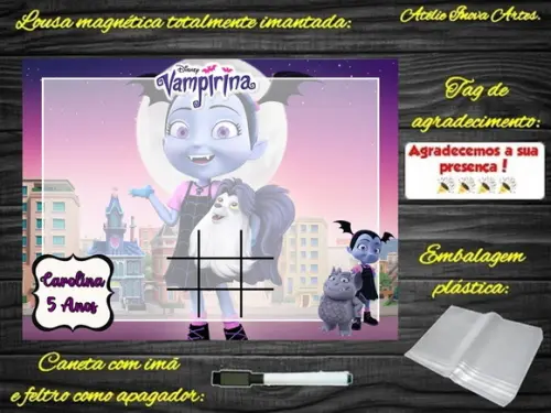Lousa Magnética + Jogo da Velha Vampirina com Embalagem