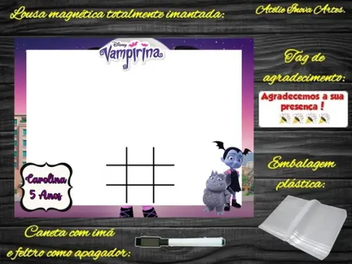 Lousa Magnética + Jogo da Velha Vampirina com Embalagem
