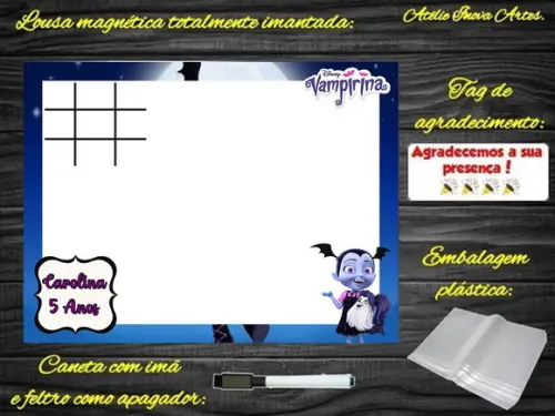 Lousa Magnética + Jogo da Velha Vampirina com Embalagem