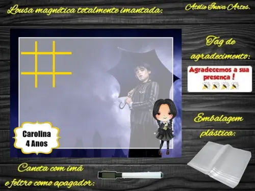 Lousa Magnética + Jogo da Velha Wandinha com Embalagem