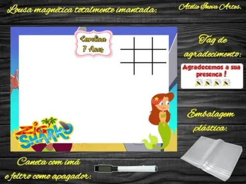 Lousa Magnética + Jogo da Velha Zig e Sharko com Embalagem