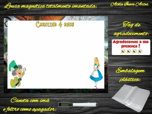 Lousa Magnética Alice no Pais das Maravilhas com Embalagem