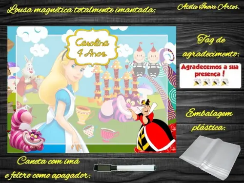Lousa Magnética Alice no País das Maravilhas com Embalagem