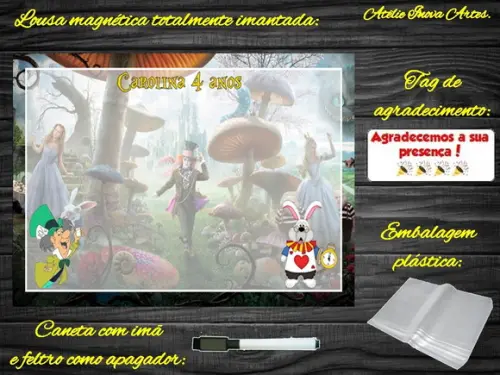 Lousa Magnética Alice no Pais das Maravilhas com Embalagem