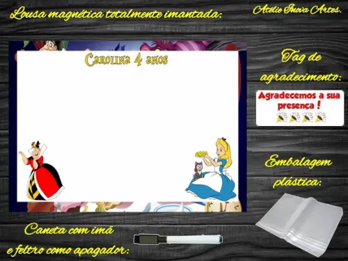 Lousa Magnética Alice no Pais das Maravilhas com Embalagem