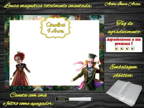 Lousa Magnética Alice no País das Maravilhas com Embalagem