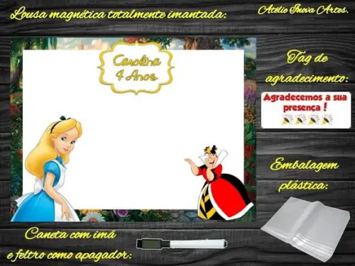 Lousa Magnética Alice no País das Maravilhas com Embalagem