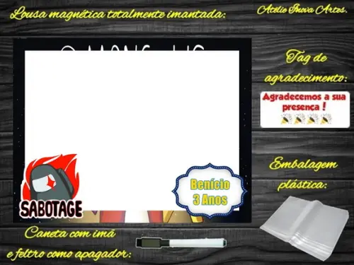 Lousa Magnética Among Us com Embalagem