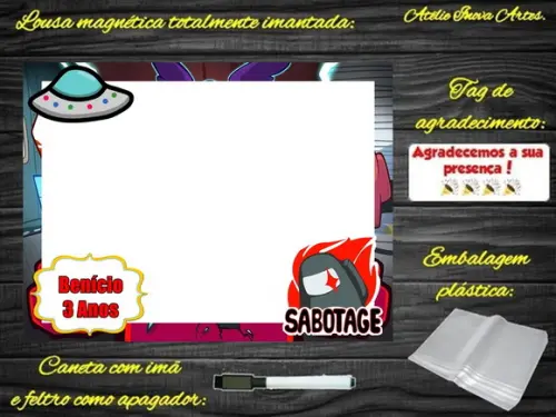 Lousa Magnética Among Us com Embalagem