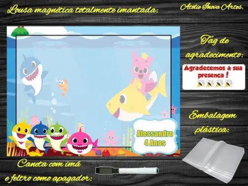 Lousa Magnética Baby Shark com Embalagem