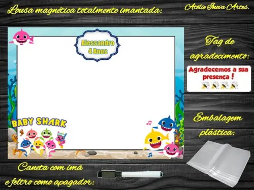 Lousa Magnética Baby Shark com Embalagem