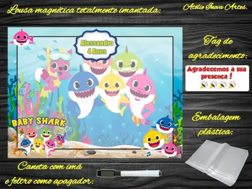 Lousa Magnética Baby Shark com Embalagem